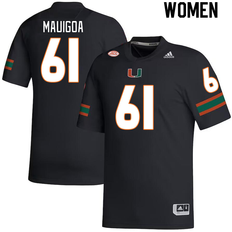 Women #61 Francis Mauigoa Miami Hurricanes College Football Jerseys Stitched-Black